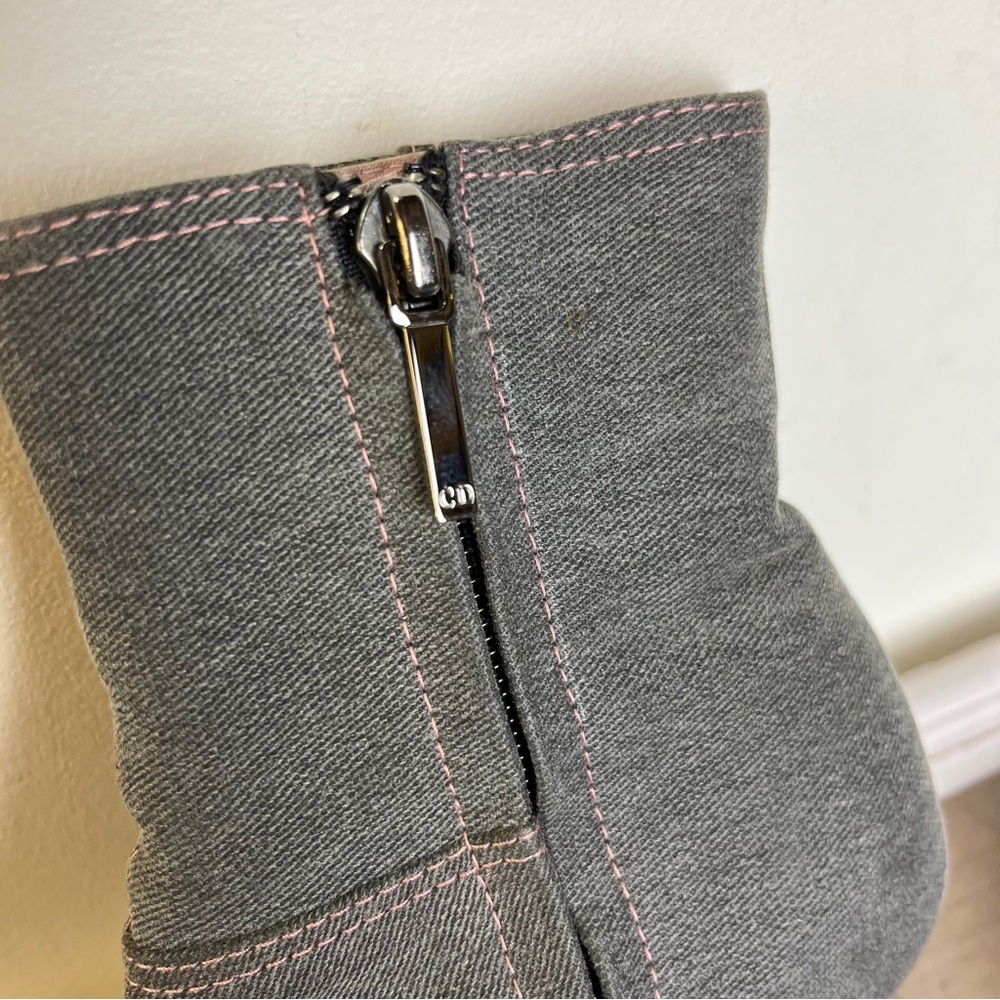 Vintage Christian Dior Y2K Denim Ankle Booties Pink Stitch Italy 35.5 Grunge - Picture 9 of 15
